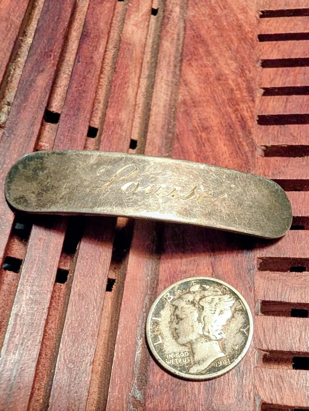 Antique Sterling Silver Engraved 'Louise' Barrette